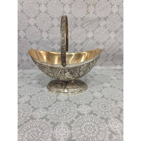 Vintage‎ Corbelle & Co Silverplate Goldwash Handled Basket Dish Opulance 60's - Picture 1 of 7
